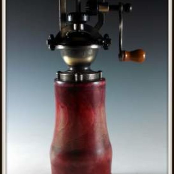 "Antique" style Pepper Mill in Cherry with Red & Black Colorstain