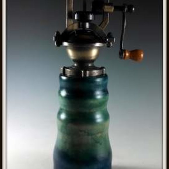 "Antique" Style Pepper Mill with Green, Blue & Turquoise accent