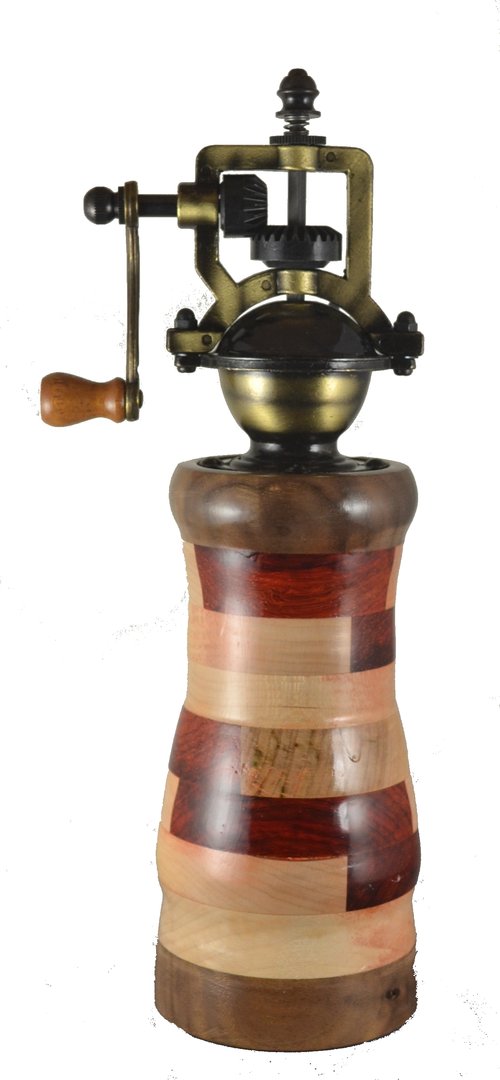#2244 " R Antique" Style Pepper Mill, Maple, Paduck & Walnut