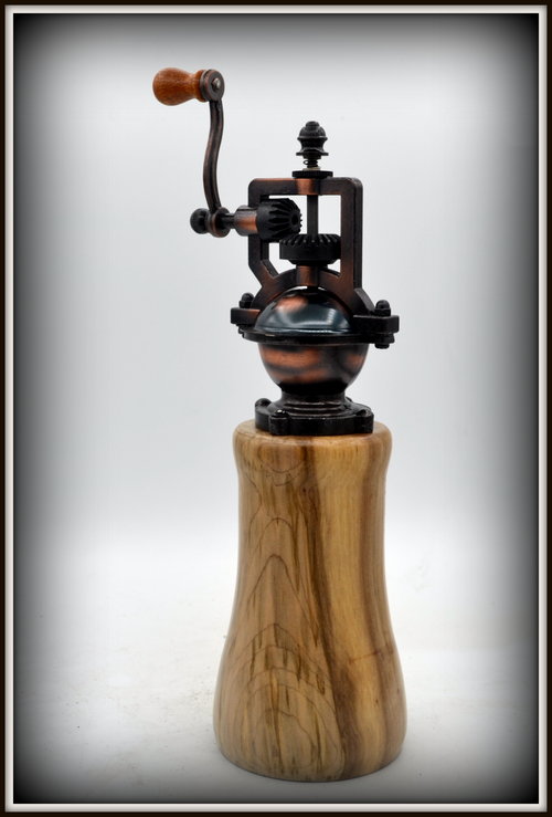 #2571 "Antique" Style Pepper Mill with Tourquoise 'waterfall" and Lacewood plate