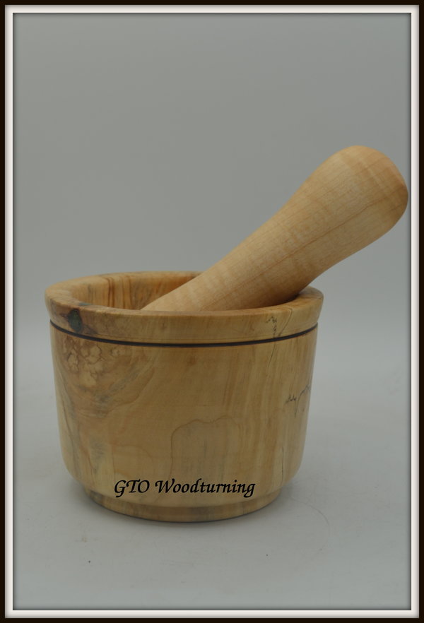 #2621 Mortar & Pestle of Spaulted Maple with Turquoise and Maple