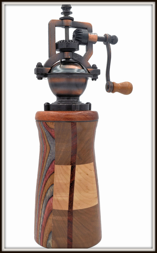 #2376 "Antique" Style Pepper Mill Multi-Woods